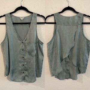 I Love H81 Women’s Vest Medium Green & Brown Striped Fly Away Back Y2K 90s